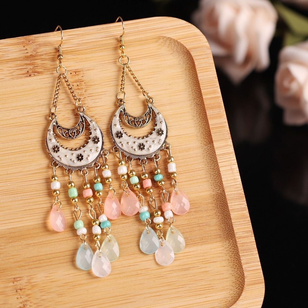 Bohemian Gold and Pink Dangle Earrings